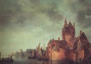 Jan van  Goyen A Castle by a River with Shipping at a Quay (nn03) Spain oil painting artist